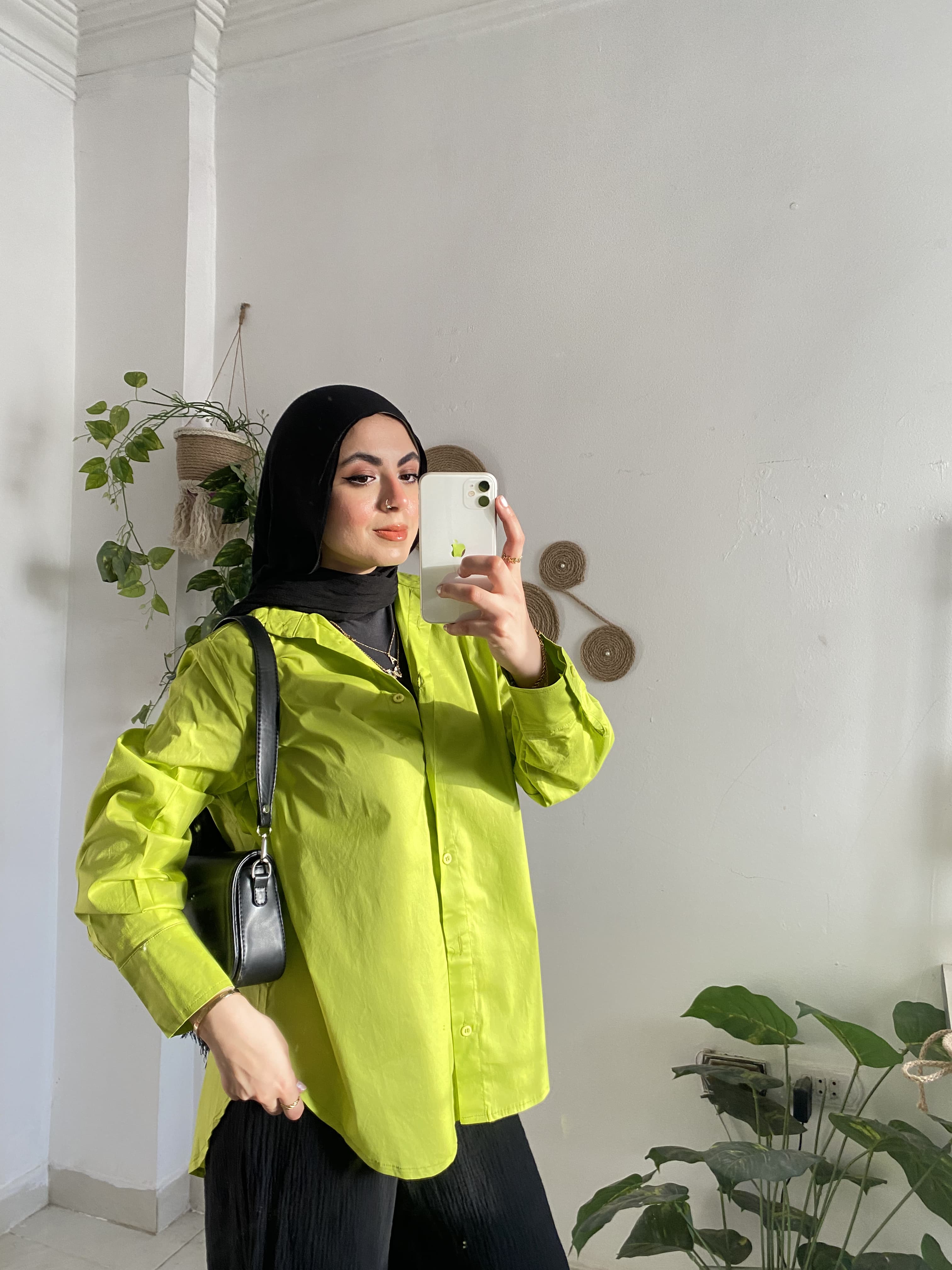 Yellow green poplin shirt