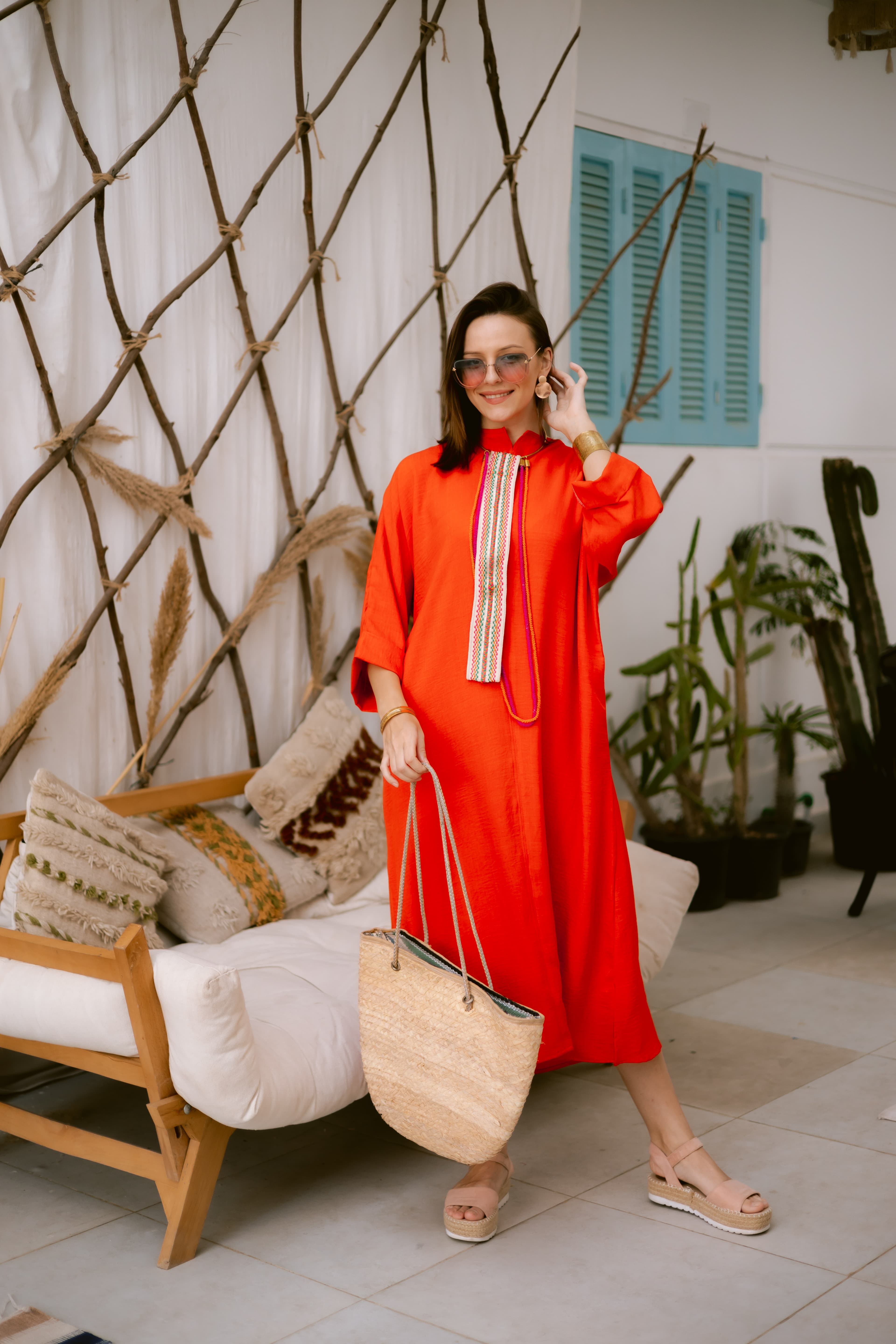 Orange linen dress