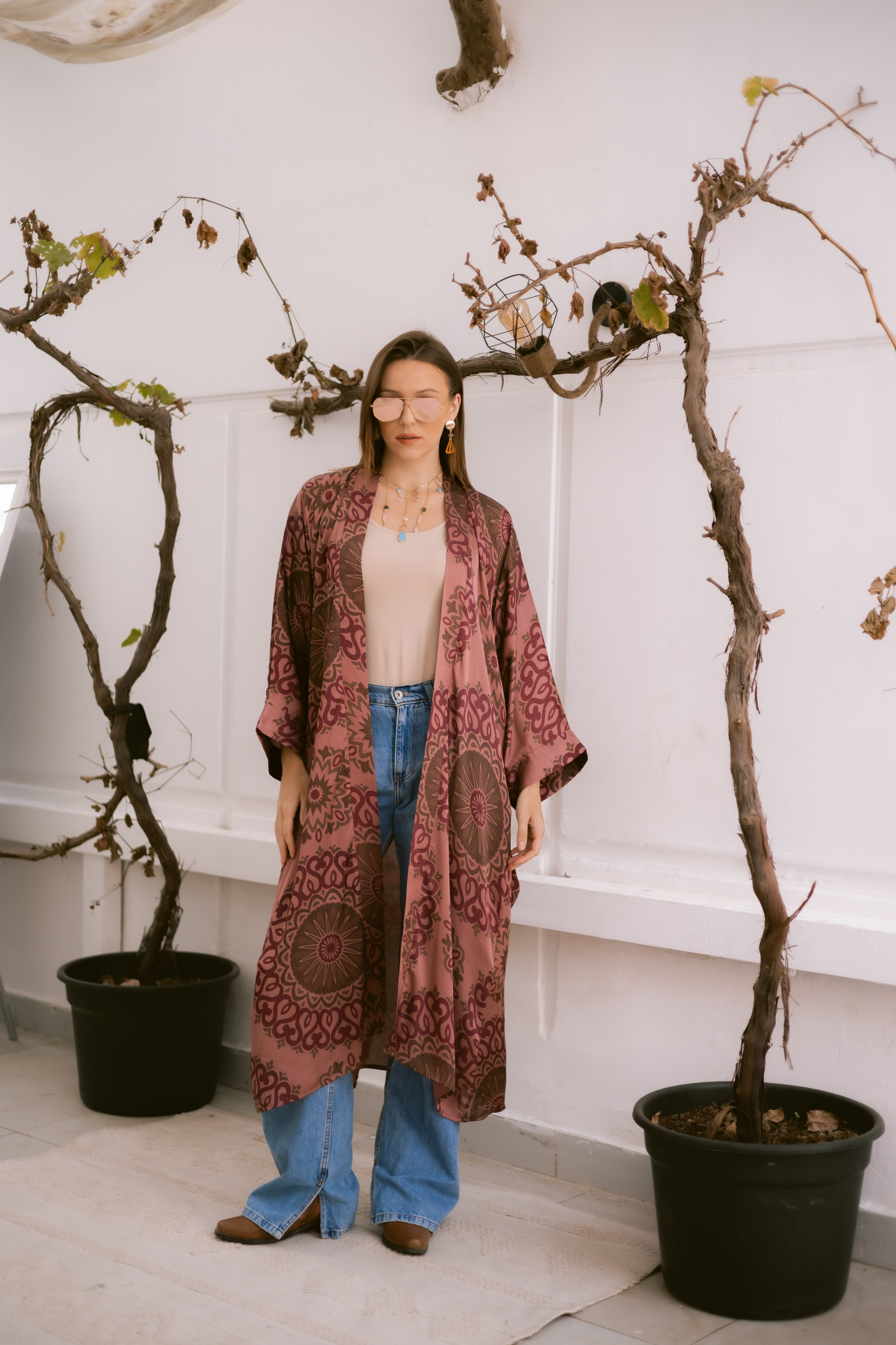 Brown satin kimono