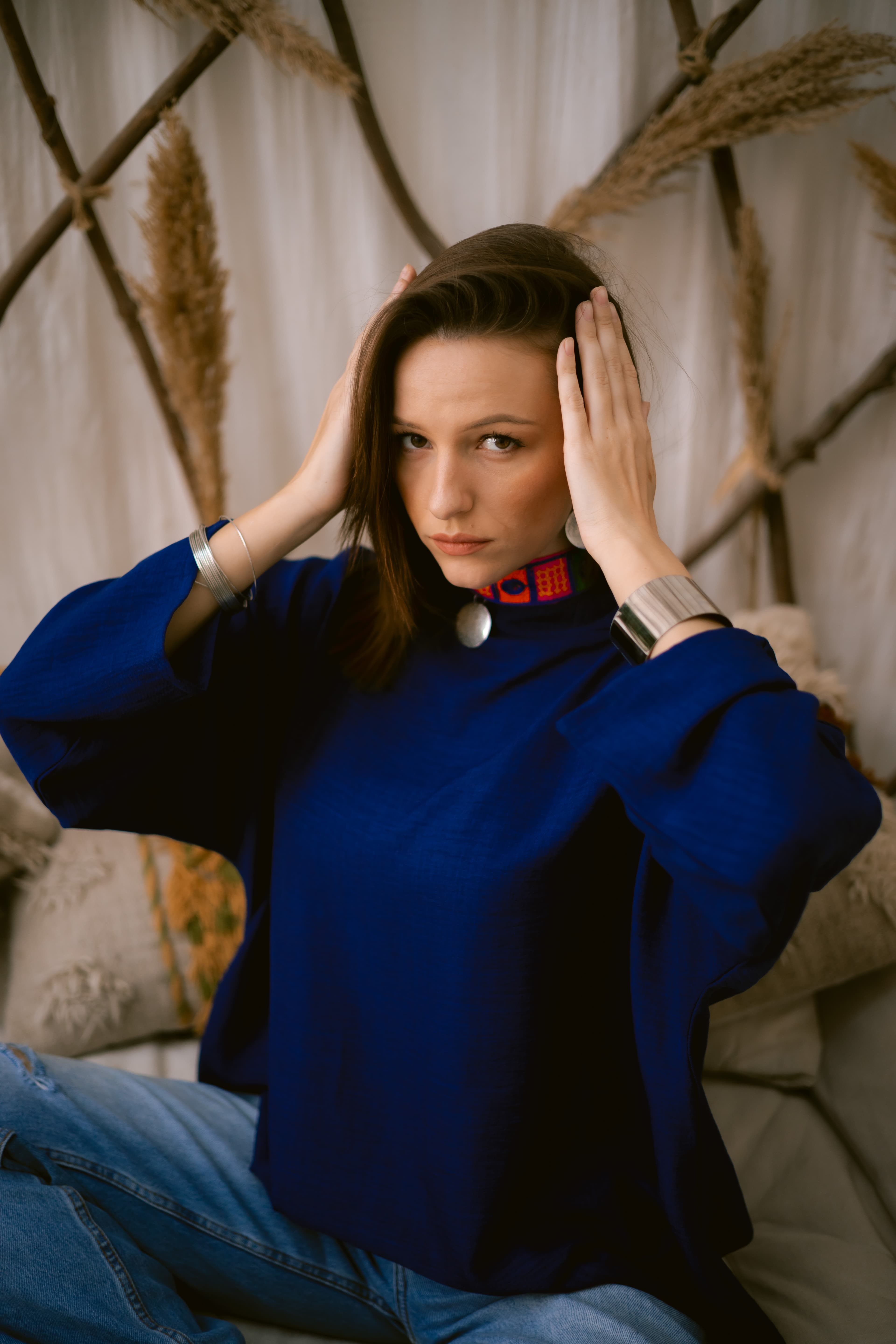 Blue linen blouse