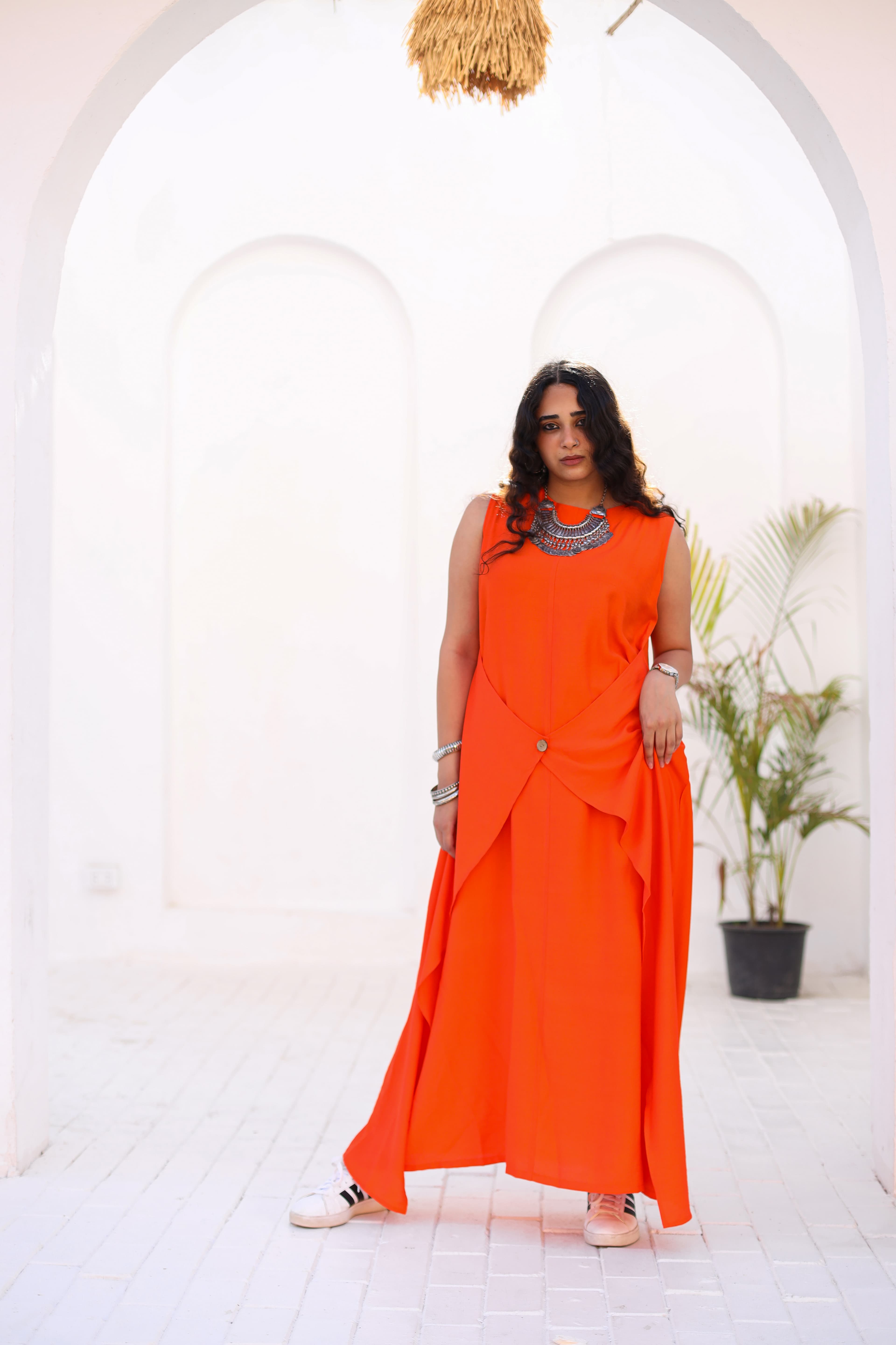 Orange dress with waist cut